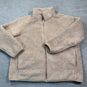 Uniqlo Jacket Women XL Beige Full Zip Fleece Sherpa Warm‎ Casual Outerwear